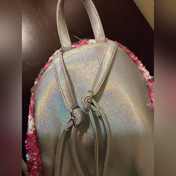 Justice Girls Mini Backpack Flip Sequin with Initial B, Pink & White Pom Pom - Picture 3 of 10